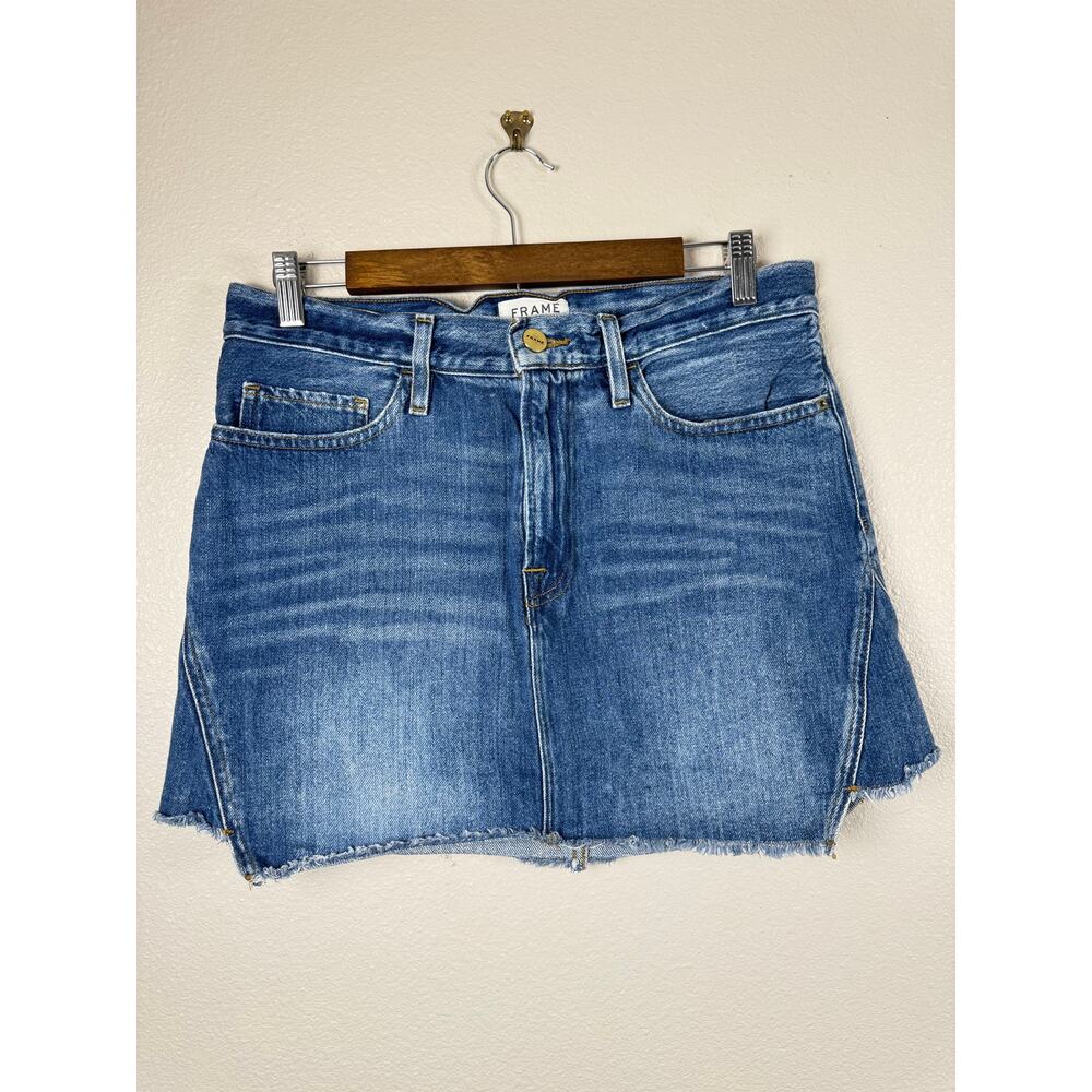 FRAME Denim Mini Skirt Womens Size 29 Blue Cotton Raw Hem A-Line Ansdale Casual - Picture 2 of 10